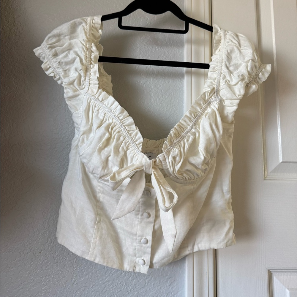 Princess Polly Cream Ruffled Blouse